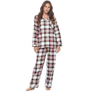 Casual Nights -  Women's Flannel Long Sleeve Button D White